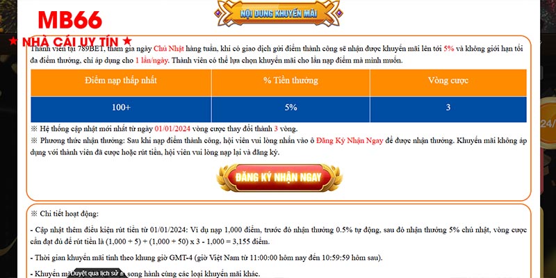 Thông tin về ưu đãi 789bet Thưởng Nạp Chủ Nhật nổi tiếng